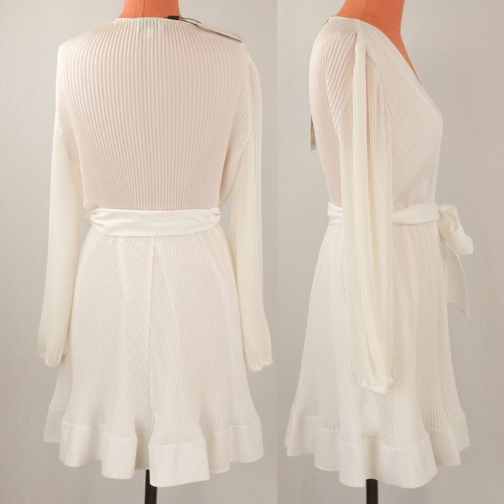 Milly Liv Pleated Bow Belted A-Line Minidress, White, US 4 - Picture 2 of 10